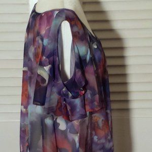 A.N.A. Sheer Floral Purple Cold Shoulder Blouse